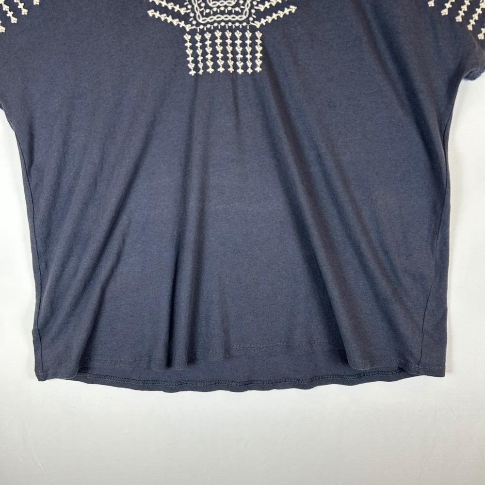 Pure Jill J Jill Embroidered V Neck Top Gray Linen Cotton Blend Women's L - Picture 9 of 12